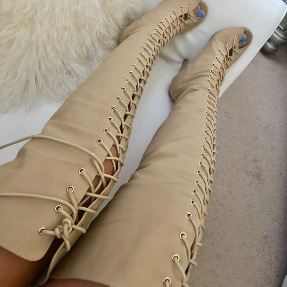 Shoes - Brand new nude boots over the knee